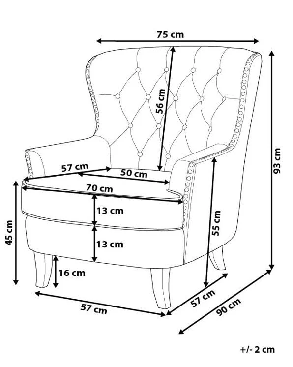 Fauteuil Chesterfield En Tissu Gris Clair Haut Dossier à Clous Pieds Courbes Viborg