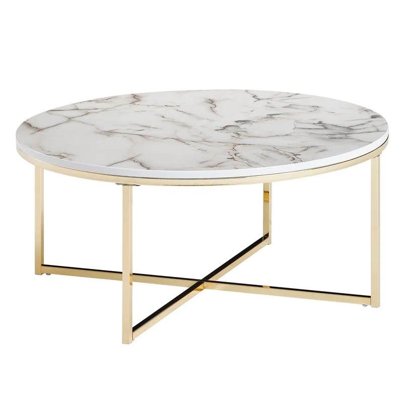 FineBuy Table Basse de Salon Effet Marbré 80x36x80 cm MDF et Metal | Grande Table de Canapé Ronde Noir | Design Table d'appoint Moderne