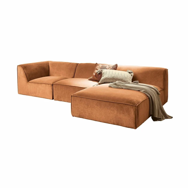 Loberon McLean Canapé au design élégant et intemporel - Rembourrage confortable - Éléments réglables individuellement - Assise - Bois de pin - Bois de bouleau - Polyester - Orange