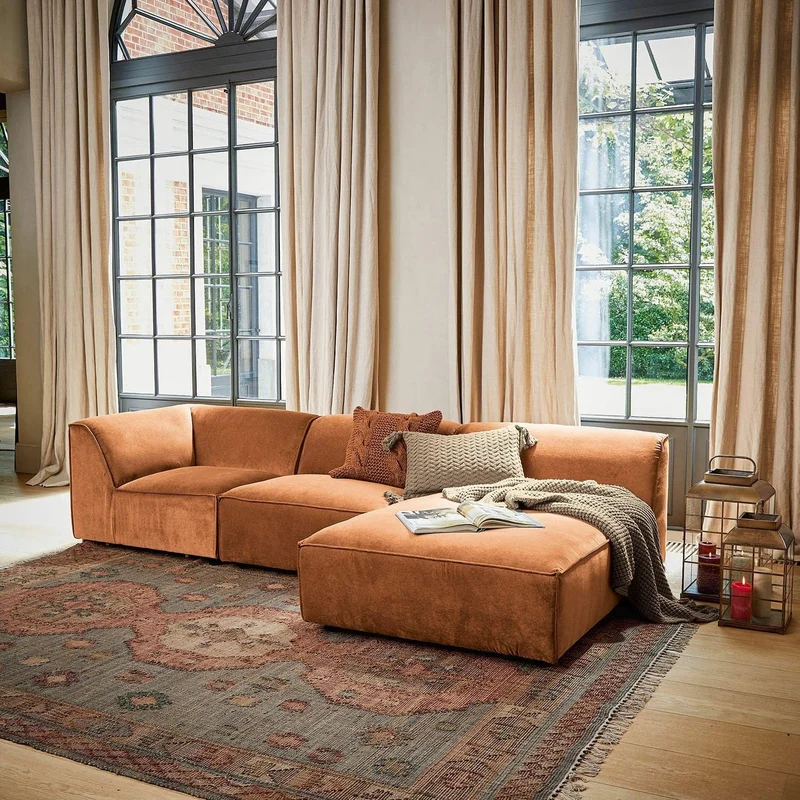 Loberon McLean Canapé au design élégant et intemporel - Rembourrage confortable - Éléments réglables individuellement - Assise - Bois de pin - Bois de bouleau - Polyester - Orange