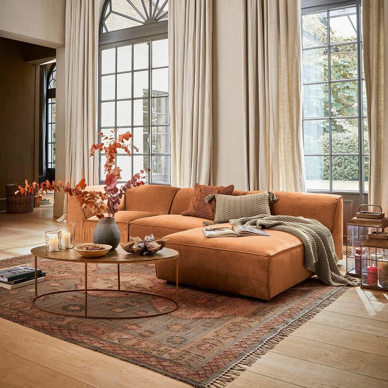 Loberon McLean Canapé au design élégant et intemporel - Rembourrage confortable - Éléments réglables individuellement - Assise - Bois de pin - Bois de bouleau - Polyester - Orange
