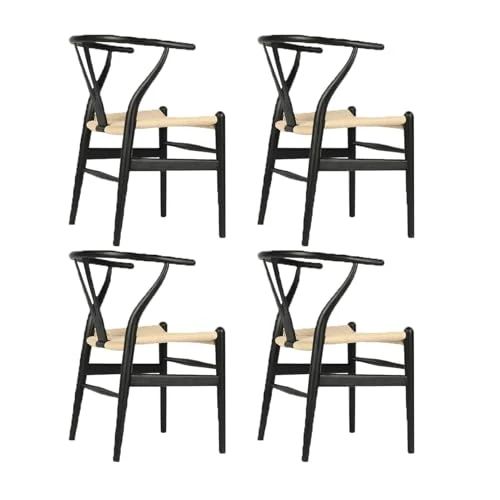 Chaise Y (Wishbone Chair) chaise de salle à manger avec accoudoirs en bois massif de style milieu du siècle avec siège en chanvre (en bois de frêne - noyer) (Bois de frêne - noyer).(Beech Wood Color,P