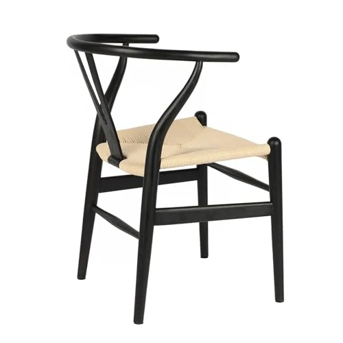 Chaise Y (Wishbone Chair) chaise de salle à manger avec accoudoirs en bois massif de style milieu du siècle avec siège en chanvre (en bois de frêne - noyer) (Bois de frêne - noyer).(Beech Wood Color,P