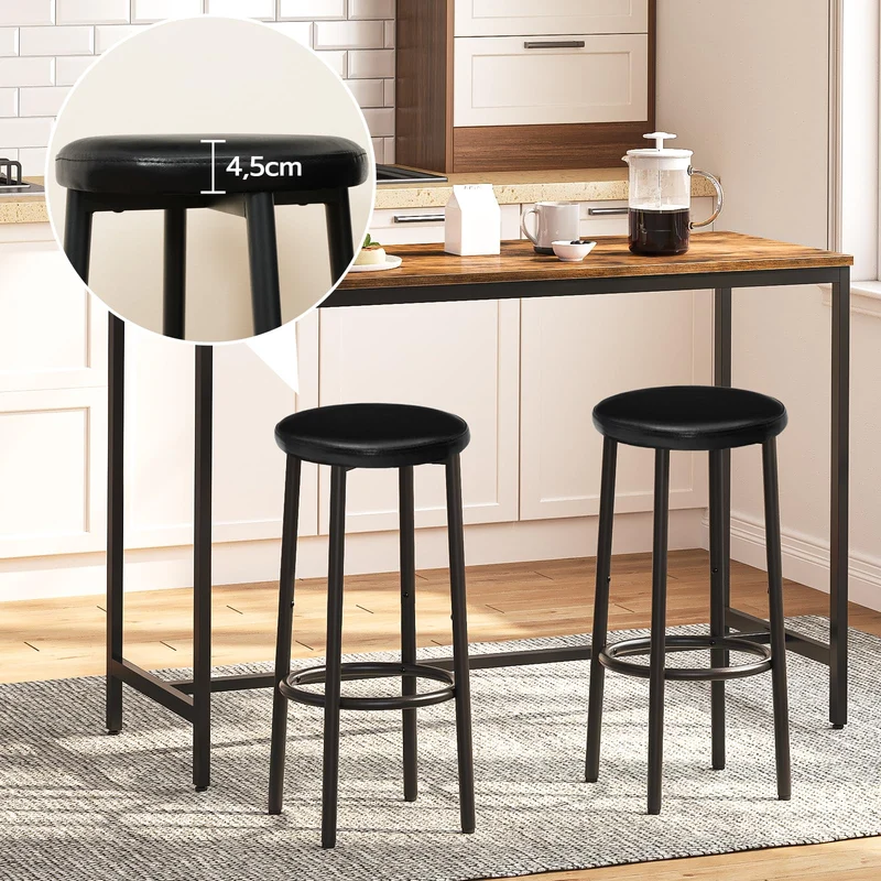 HOOBRO Lot de 2 Tabourets de Bar, Tabouret de Petit-déjeuner rembourrés en PU, Chaises Hautes avec Repose-Pieds, Facile à Assembler et à Nettoyer, pour Cuisine, Restaurant, Café, Noir EBB30BY01