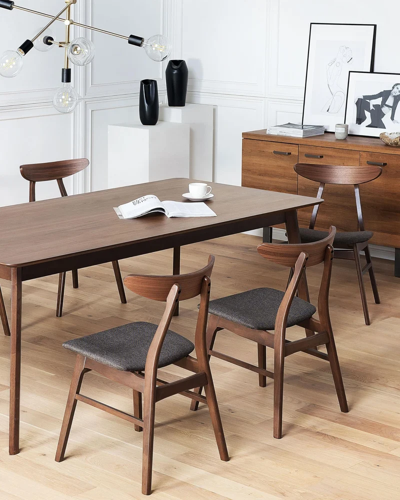 Lot 2 Chaises en Bois Foncé et Tissu Gris Design Intemporel pour Salle à Manger ou Cuisine Moderne ou Vintage Rétro Confort et Qualité Beliani