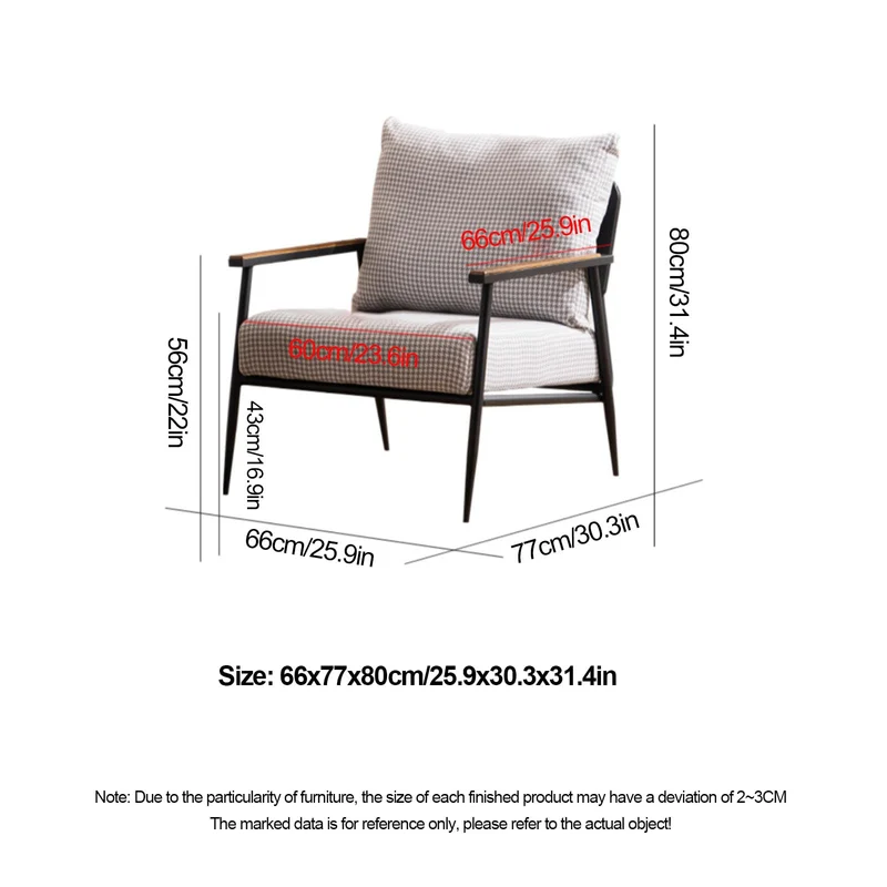 Chaise d'appoint moderne du milieu du siècle avec cadre en métal et revêtement en cuir nappa, chaise de salon élégante pour salon, fauteuil doux avec motif pied-de-poule