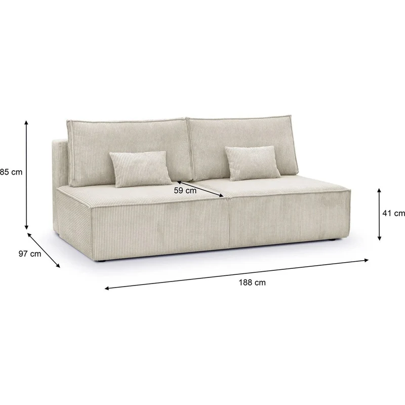 HOMIFAB Canapé Convertible 3 Places avec Coffre de Rangement en Velours côtelé Beige - Milla