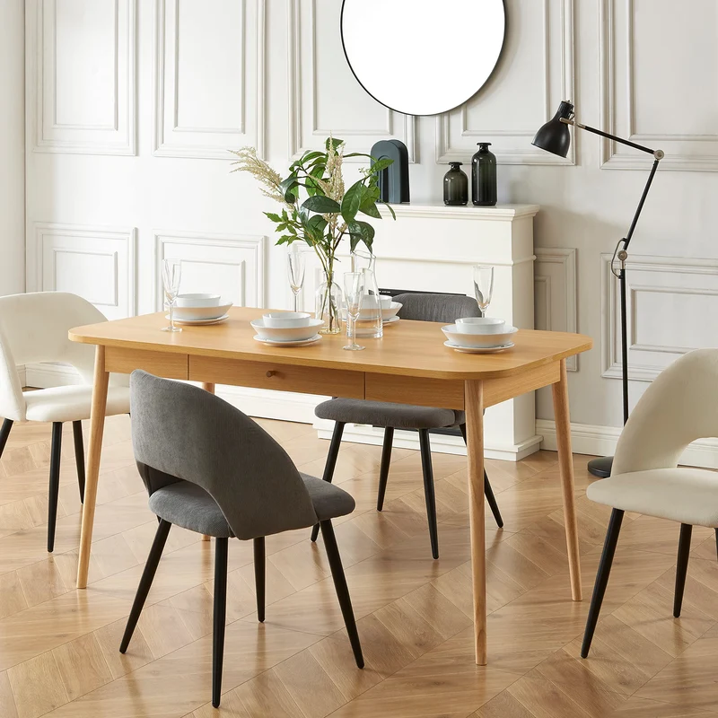 BAÏTA Table à Manger Macaron Effet chêne avec tiroir