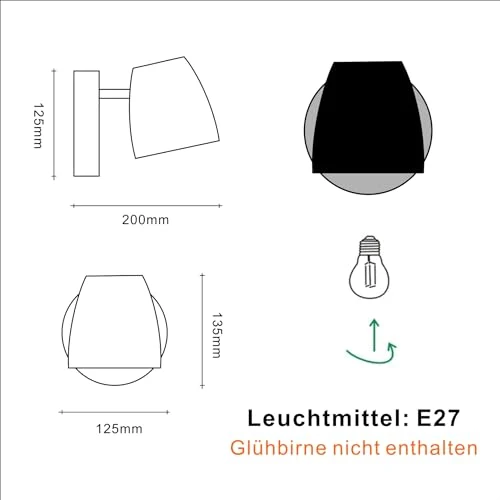 Ouglres Applique Murale Avec Interrupteur Noir,Applique en Bois Industrielle,Abat-Jour en Aluminium Pivotant,Lampe Murale Intérieure Moderne pour Chambre à Coucher Lit,Salon,Couloir,Escalier,E27 1pack