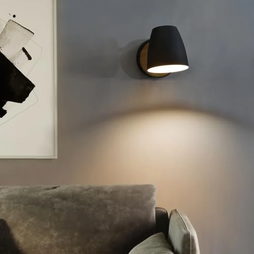 Ouglres Applique Murale Avec Interrupteur Noir,Applique en Bois Industrielle,Abat-Jour en Aluminium Pivotant,Lampe Murale Intérieure Moderne pour Chambre à Coucher Lit,Salon,Couloir,Escalier,E27 1pack
