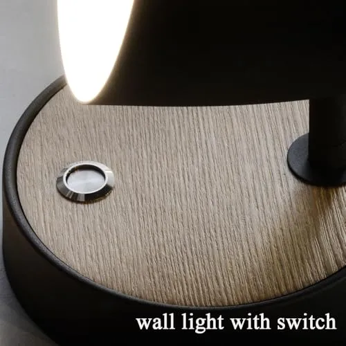 Ouglres Applique Murale Avec Interrupteur Noir,Applique en Bois Industrielle,Abat-Jour en Aluminium Pivotant,Lampe Murale Intérieure Moderne pour Chambre à Coucher Lit,Salon,Couloir,Escalier,E27 1pack