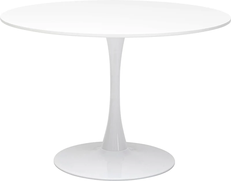 Kare Design Table Schickeria, blanc, bois MDF, pied en acier, minimaliste, table a manger, table ronde pour 4 personnes, salle à manger, salon, bureau, Ø110