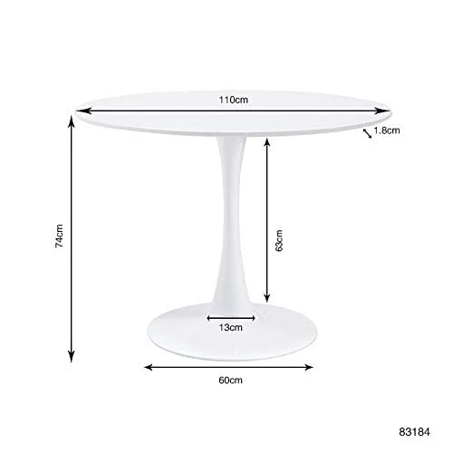 Kare Design Table Schickeria, blanc, bois MDF, pied en acier, minimaliste, table a manger, table ronde pour 4 personnes, salle à manger, salon, bureau, Ø110