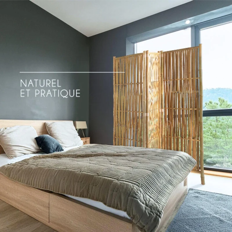 Box and Beyond - Paravent d’intérieur - 160 x 139 cm - Séparateur de pièce en Bambou Naturel - Paravent 3 Panneaux - Paravent Chambre, Salon - cloison Amovible