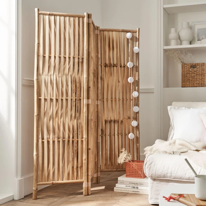 Box and Beyond - Paravent d’intérieur - 160 x 139 cm - Séparateur de pièce en Bambou Naturel - Paravent 3 Panneaux - Paravent Chambre, Salon - cloison Amovible