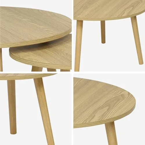 sweeek - Lot de 2 Tables Basses Rondes Effet frêne Népal