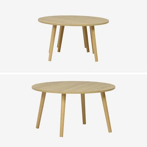 sweeek - Lot de 2 Tables Basses Rondes Effet frêne Népal