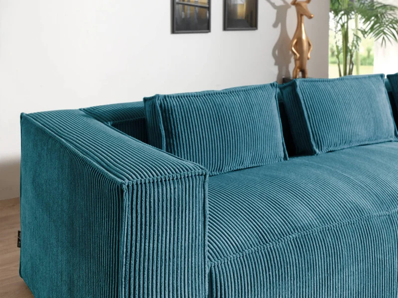 Lisa Design - Canapé d'angle Droit - Stella en Velours Côtelé - Sofa Bleu Canard 4 Places - Salon
