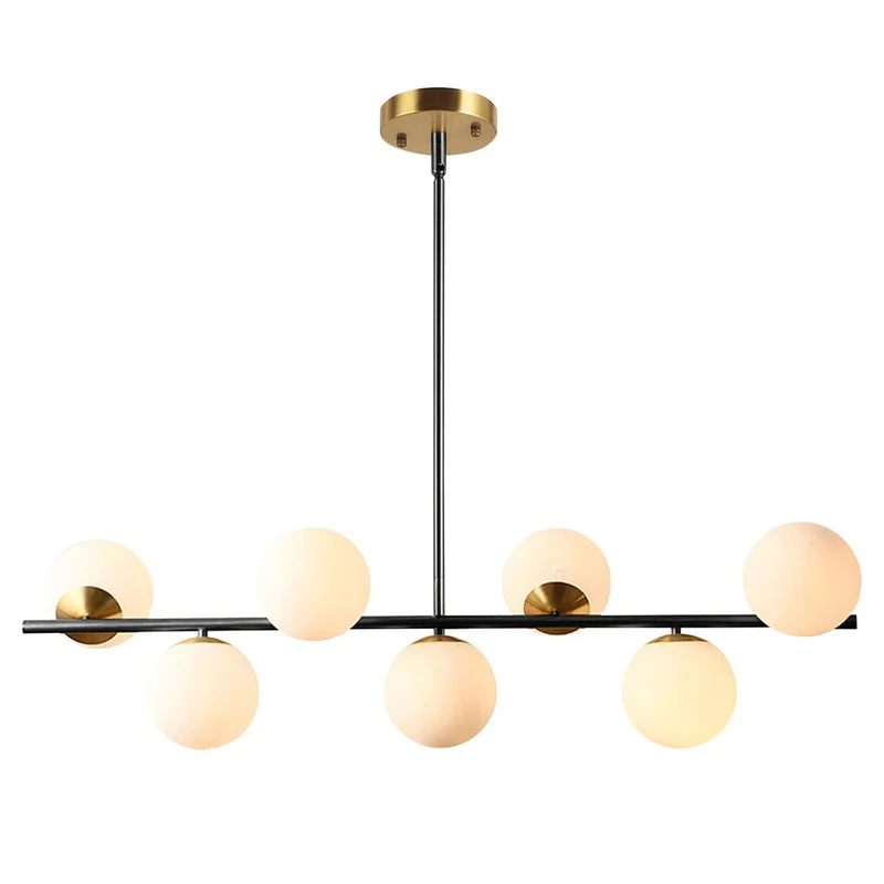 KCO Éclairage noir et laiton - Lustre moderne Spoutnik - 7 lumières - Globe en verre de lait - Pour cuisine, salle à manger, salon, chambre à coucher