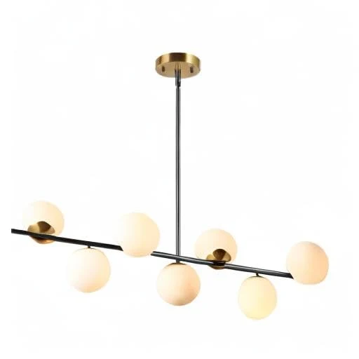 KCO Éclairage noir et laiton - Lustre moderne Spoutnik - 7 lumières - Globe en verre de lait - Pour cuisine, salle à manger, salon, chambre à coucher