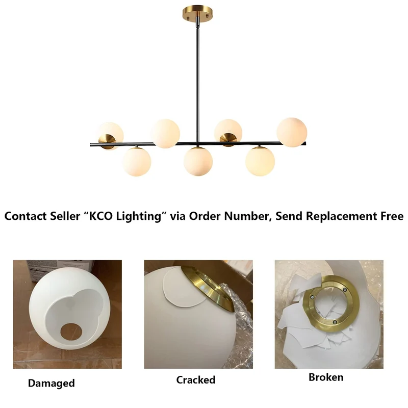 KCO Éclairage noir et laiton - Lustre moderne Spoutnik - 7 lumières - Globe en verre de lait - Pour cuisine, salle à manger, salon, chambre à coucher
