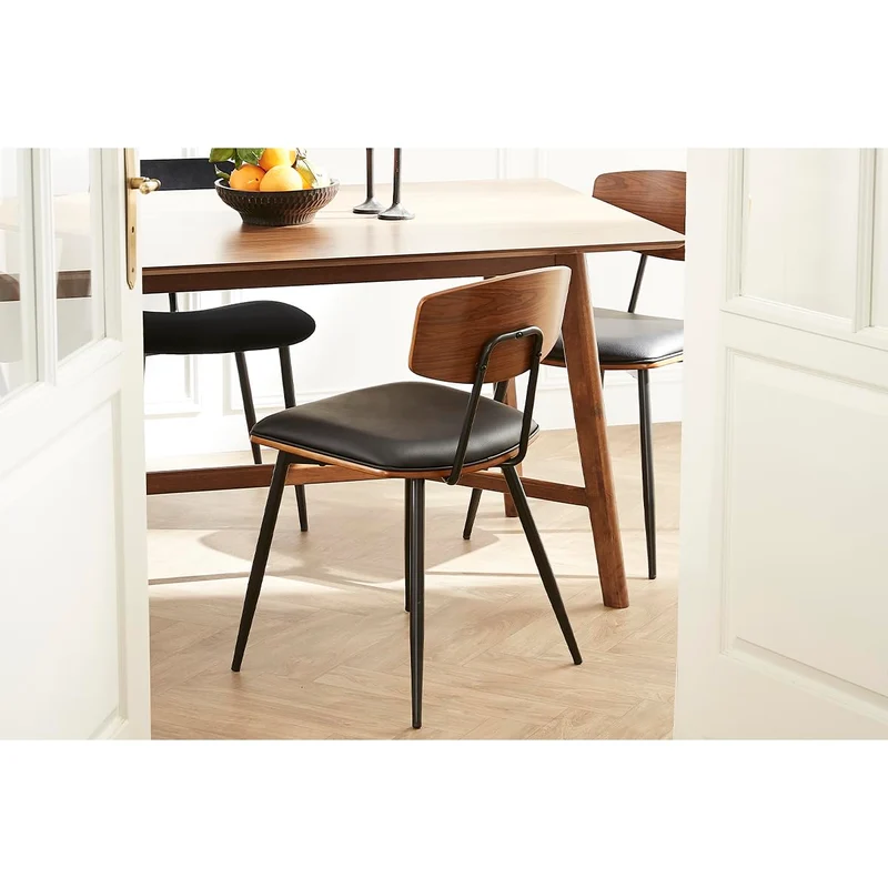 Miliboo Chaises Vintage en Bois foncé Noyer assises Noires et métal Noir (Lot de 2) Joline