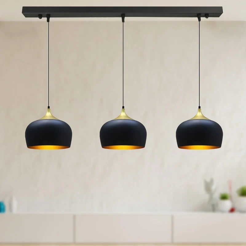 bamyum Lot de 3 Suspension Luminaire Moderne en Metal, Lustre Salle à Manger Ronde de 30 cm, Lustre Cuisine E27 en Métal, Plafonnier, Lampe pour Chambre, Salon, Couloir, Noir