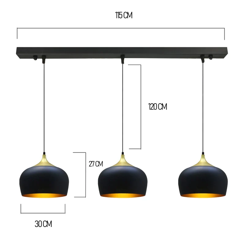 bamyum Lot de 3 Suspension Luminaire Moderne en Metal, Lustre Salle à Manger Ronde de 30 cm, Lustre Cuisine E27 en Métal, Plafonnier, Lampe pour Chambre, Salon, Couloir, Noir