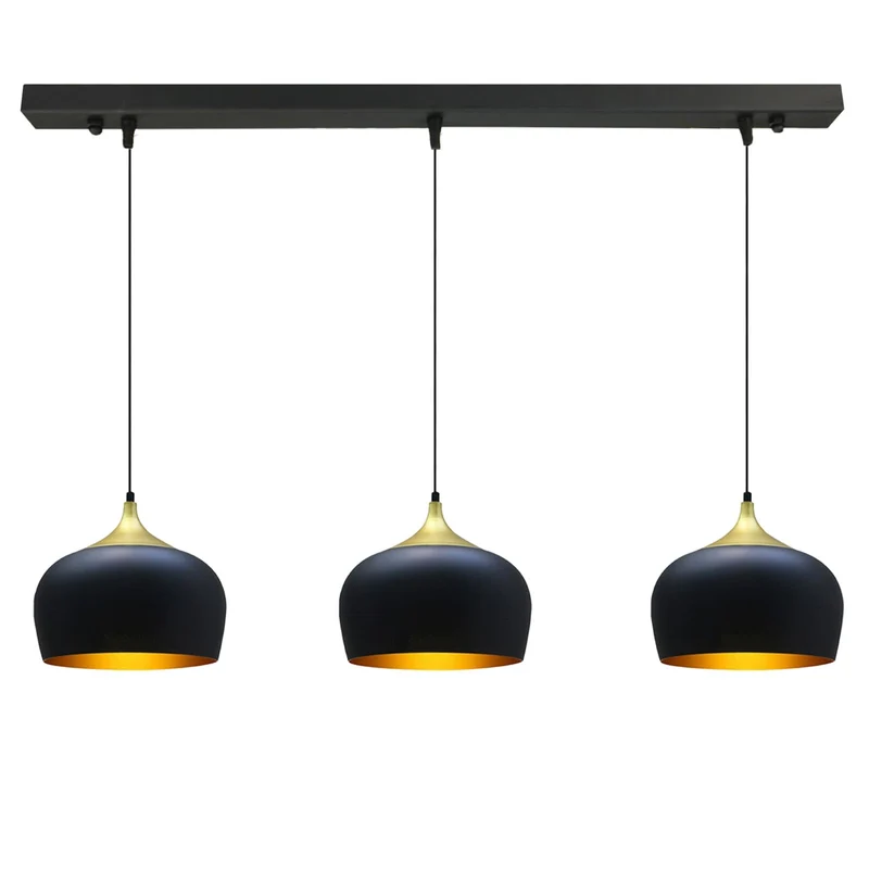 bamyum Lot de 3 Suspension Luminaire Moderne en Metal, Lustre Salle à Manger Ronde de 30 cm, Lustre Cuisine E27 en Métal, Plafonnier, Lampe pour Chambre, Salon, Couloir, Noir