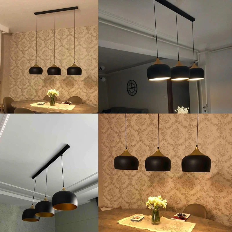 bamyum Lot de 3 Suspension Luminaire Moderne en Metal, Lustre Salle à Manger Ronde de 30 cm, Lustre Cuisine E27 en Métal, Plafonnier, Lampe pour Chambre, Salon, Couloir, Noir