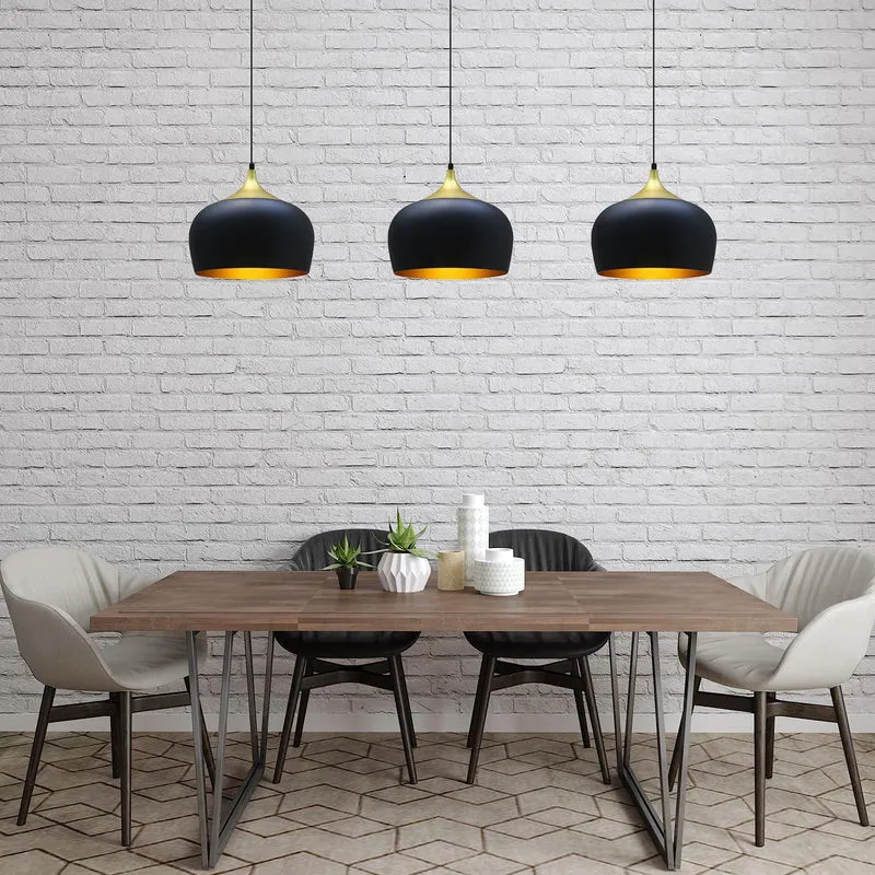 bamyum Lot de 3 Suspension Luminaire Moderne en Metal, Lustre Salle à Manger Ronde de 30 cm, Lustre Cuisine E27 en Métal, Plafonnier, Lampe pour Chambre, Salon, Couloir, Noir