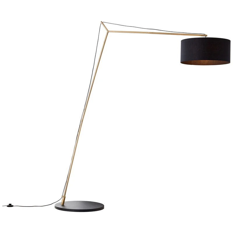 Brilliant Lampadaire arc Annice 1,93m noir mat/laiton brossé, métal/textile, 1x LED, E27, 10 W