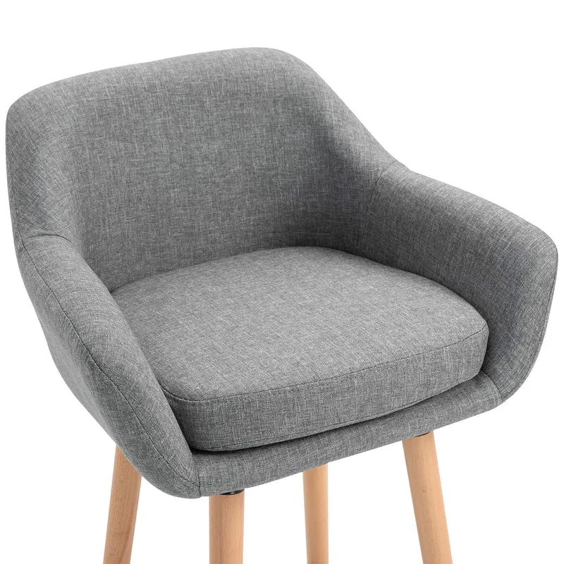HOMCOM Tabourets de Bar Design scandinave - Lot de 2 tabourets de Bar Grand Confort avec Repose-Pieds et accoudoirs - Bois Massif Lin Gris foncé