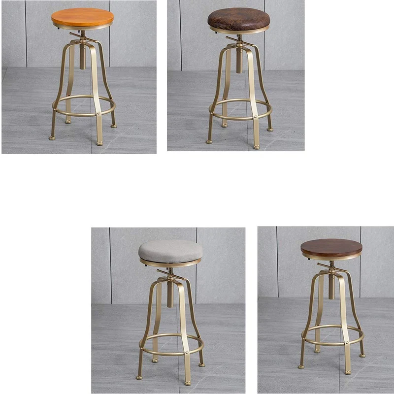Knjlwa Bar pivotant Industriel Tabouret, Tabouret Pub Cuisine Rustique Vintage for Le Petit déjeuner Bar, comptoir, Cuisine et Maison Hauteur Ajustable Max.Charge 60~200 kg 80cm, avec des Jambes d'or