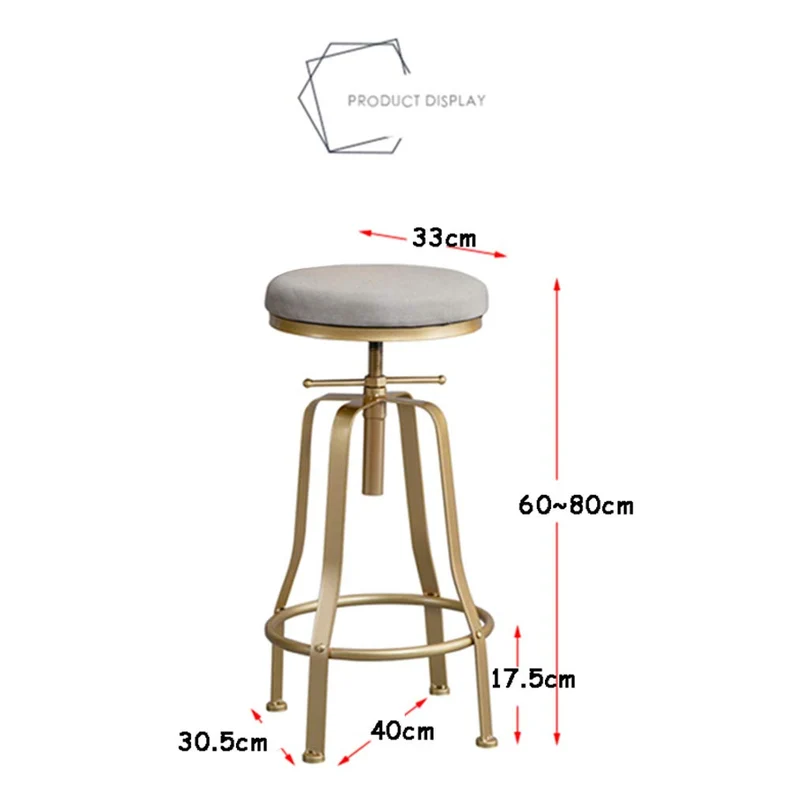 Knjlwa Bar pivotant Industriel Tabouret, Tabouret Pub Cuisine Rustique Vintage for Le Petit déjeuner Bar, comptoir, Cuisine et Maison Hauteur Ajustable Max.Charge 60~200 kg 80cm, avec des Jambes d'or