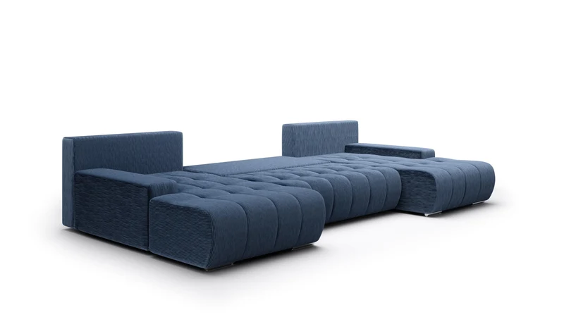 Tendencio Canapé panoramique Convertible BOLUTI en Velours côtelé avec Coffre de Rangement (Bleu)