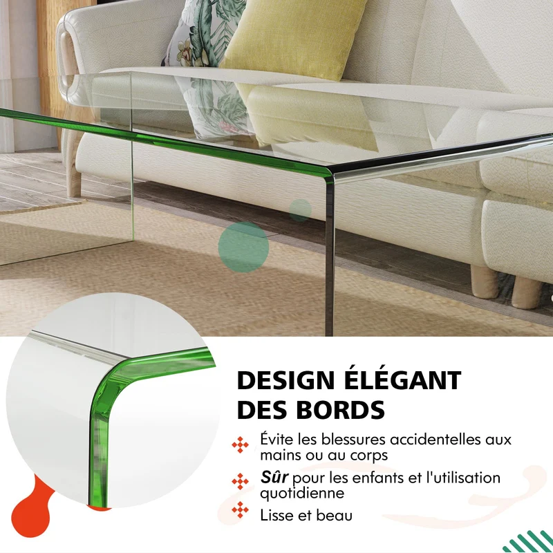 GOPLUS Table Basse Verre Trempé, Table Basse Salon Moderne Minimaliste sans Assemblage, pour Salon, Chambre, Appartement,Charge 30KG108X50X35 CM