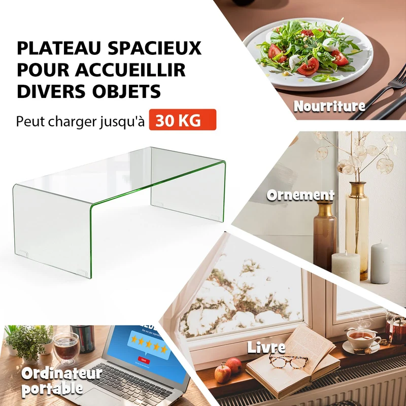 GOPLUS Table Basse Verre Trempé, Table Basse Salon Moderne Minimaliste sans Assemblage, pour Salon, Chambre, Appartement,Charge 30KG108X50X35 CM