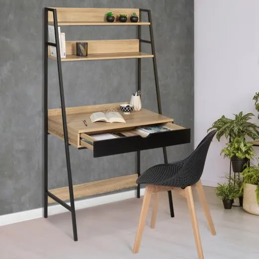 IDMarket - Bureau étagère 1 tiroir Noir Boston Design Industriel