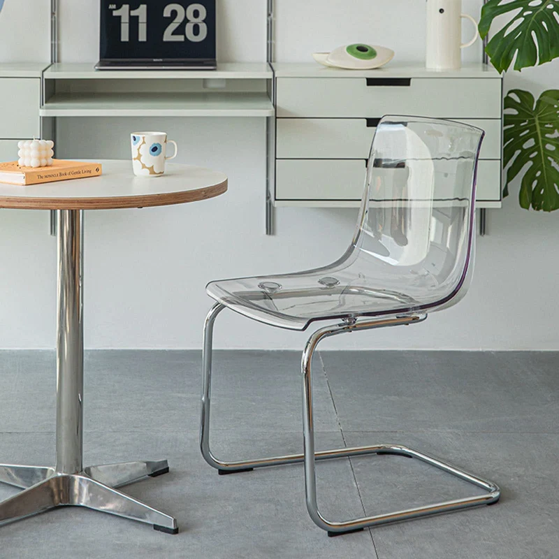 Chaise de salle à manger transparente avec dossier transparent – Design minimaliste en acrylique pour salle à manger, salon, bureau – Pieds galvanisés – Meuble élégant et moderne