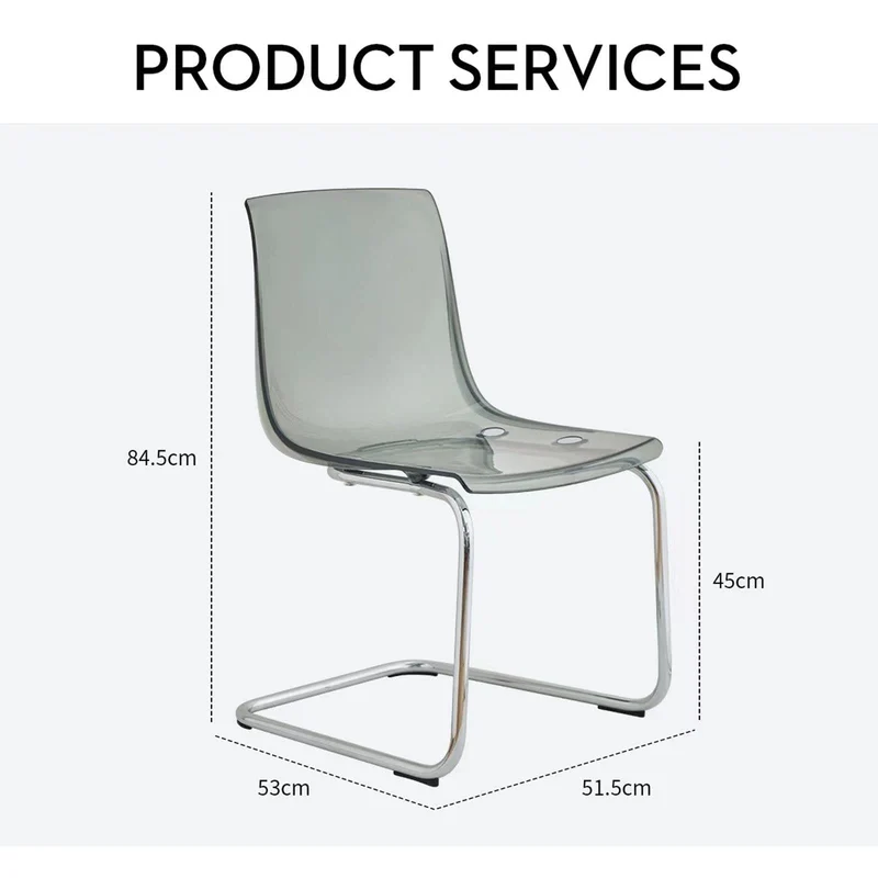 Chaise de salle à manger transparente avec dossier transparent – Design minimaliste en acrylique pour salle à manger, salon, bureau – Pieds galvanisés – Meuble élégant et moderne
