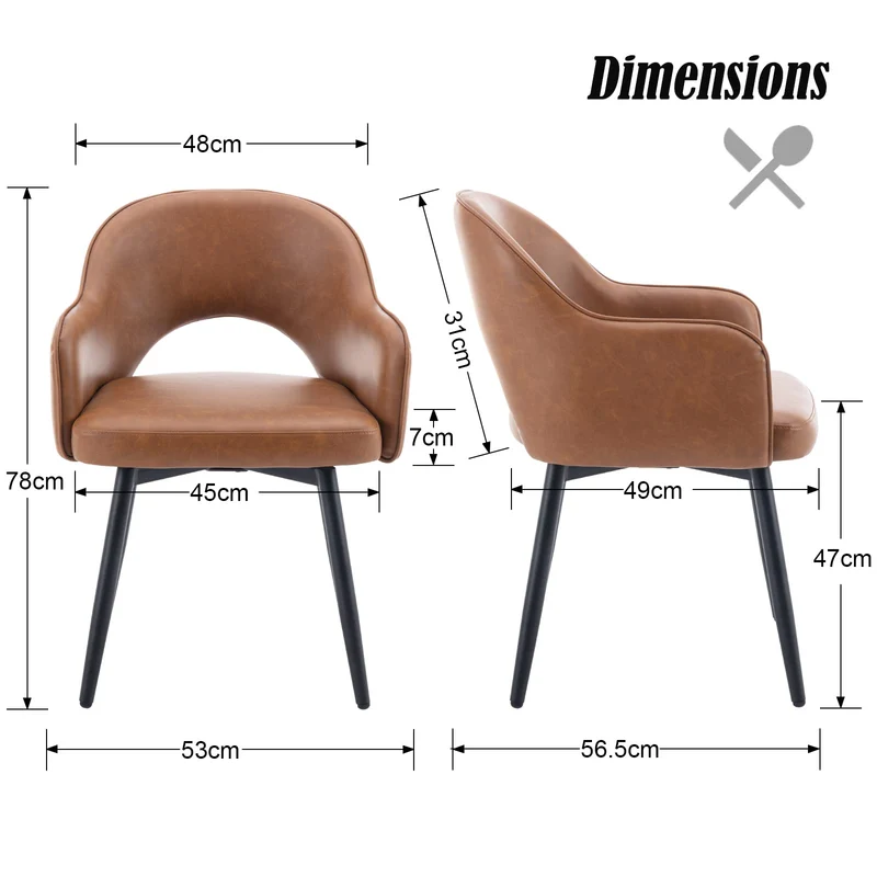 chairus Lot de 2 Chaises de Salle à Manger en Cuir PU Moderne Fauteuil Rembourrée Chaise Pivotante à 360° pour Bureau Salon (Marron-2 (Cuir PU))