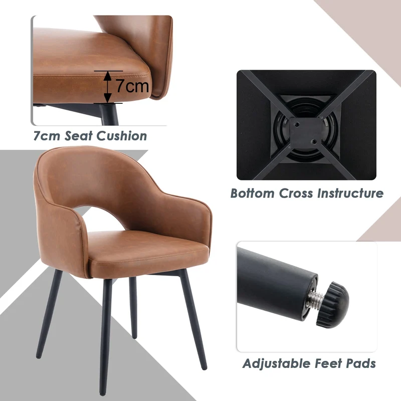 chairus Lot de 2 Chaises de Salle à Manger en Cuir PU Moderne Fauteuil Rembourrée Chaise Pivotante à 360° pour Bureau Salon (Marron-2 (Cuir PU))