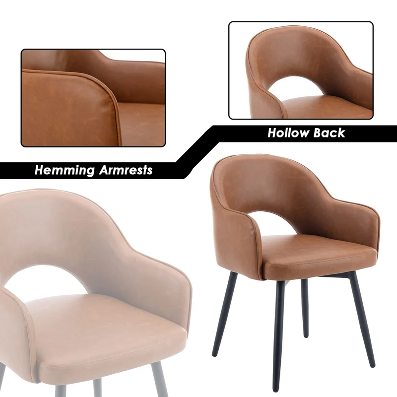 chairus Lot de 2 Chaises de Salle à Manger en Cuir PU Moderne Fauteuil Rembourrée Chaise Pivotante à 360° pour Bureau Salon (Marron-2 (Cuir PU))