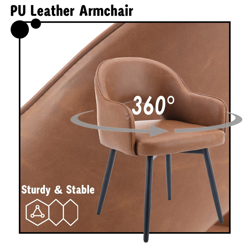 chairus Lot de 2 Chaises de Salle à Manger en Cuir PU Moderne Fauteuil Rembourrée Chaise Pivotante à 360° pour Bureau Salon (Marron-2 (Cuir PU))