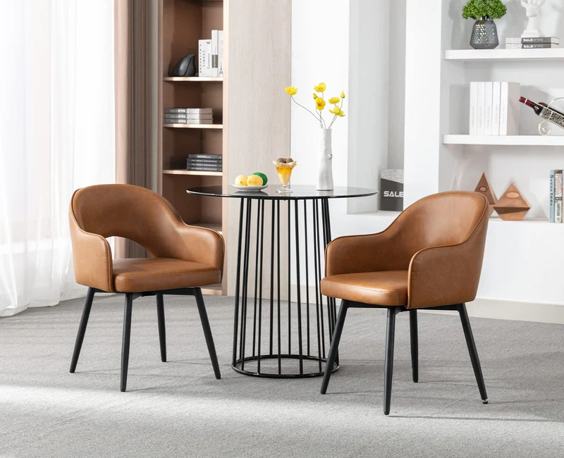 chairus Lot de 2 Chaises de Salle à Manger en Cuir PU Moderne Fauteuil Rembourrée Chaise Pivotante à 360° pour Bureau Salon (Marron-2 (Cuir PU))