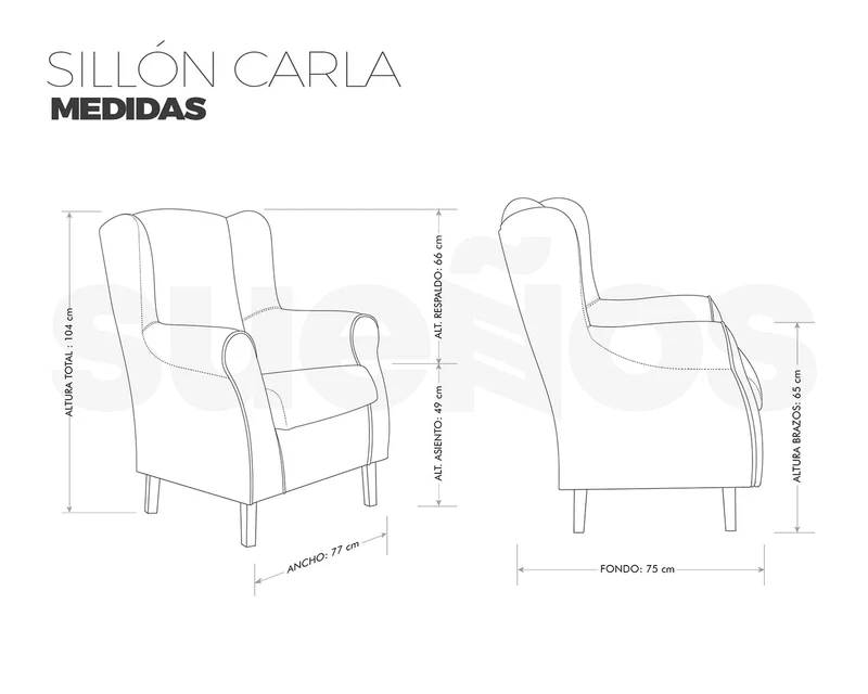 Sueños ZZZ Carla Fauteuil à oreilles tapissé en tissu anti-taches Couleur beige 104 x 77 x 75 cm Idéal pour lire, regarder la télévision ou allaiter