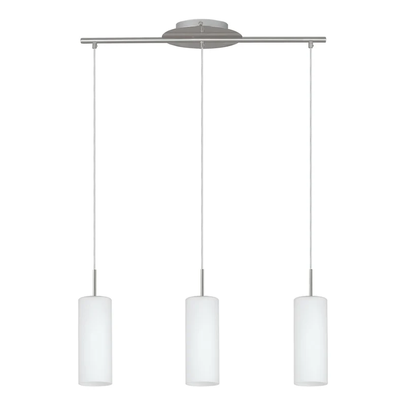 Eglo Lampe Suspension Troy 3 à 3 Lampes en Acier et Verre Pour 3 Ampoules E27 Max 60 W Non Incluses Nickel Mat/Blanc Satiné 72 X 10,5 X 110 cm
