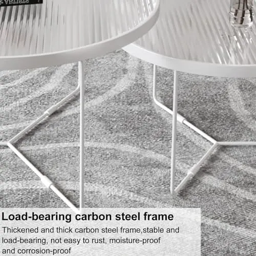 WENNEWU Table Basse De Salon Moderne, Table De Canapé De Luxe LéGèRe Et Moderne, Table Basse en Verre Ronde, Ensemble Gigogne De 2, pour Table Centrale De Salon,Blanc,80+60cm
