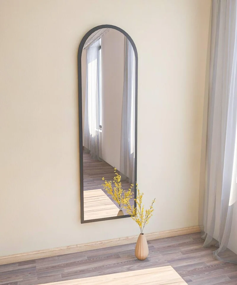 Dmora - Miroir Zaniah, Verre miroité, Objet d'ameublement Mural, Décoration avec Miroir, 50x2h160 cm, Noir